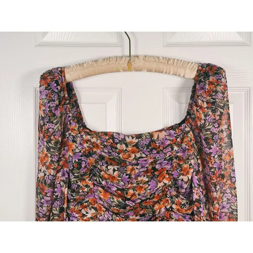 ASTR the Label Tonina Ruched Floral Puff Sleeve Blouse Size XL Cottage Romantic